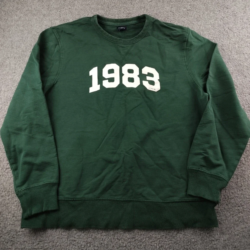 J.Crew Sweatshirt Mens XXL 1983 Graphic Green Cotton Pullover Crewneck EUC